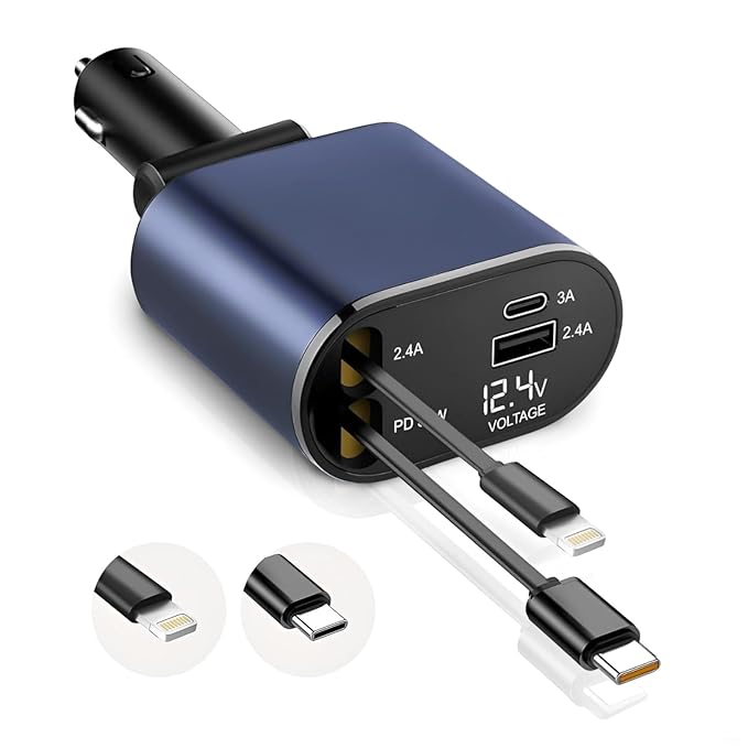 120W Fast Car Charger – 4-in-1 Retractable Charging Station