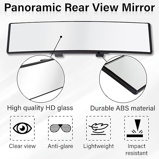 Wide Angle Panoramic Rear View Mirror – Reduce Blind Spots