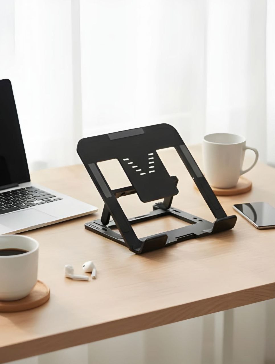 2-in-1 Foldable Adjustable Laptop Stand with Mobile Holder – Anti-Slip Ergonomic Design