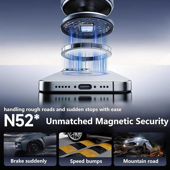 Magnetic Vacuum Phone Holder –No More Falling While Driving !