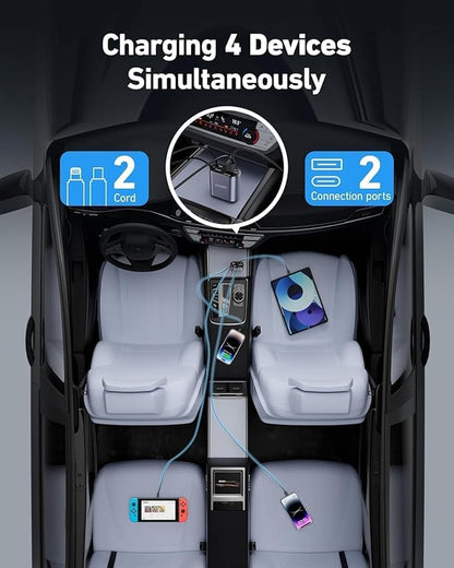 120W Fast Car Charger – 4-in-1 Retractable Charging Station