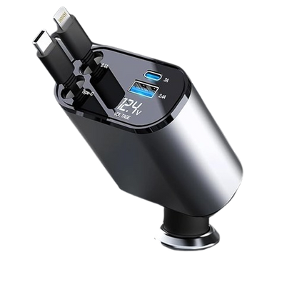 120W Fast Car Charger – 4-in-1 Retractable Charging Station