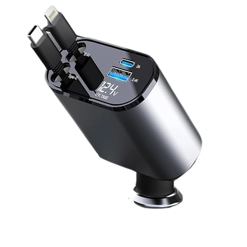 120W Fast Car Charger – 4-in-1 Retractable Charging Station