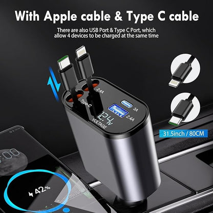 120W Fast Car Charger – 4-in-1 Retractable Charging Station