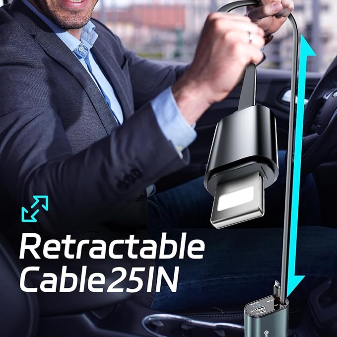 120W Fast Car Charger – 4-in-1 Retractable Charging Station