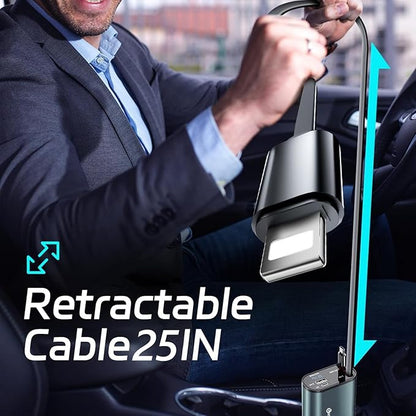 120W Fast Car Charger – 4-in-1 Retractable Charging Station