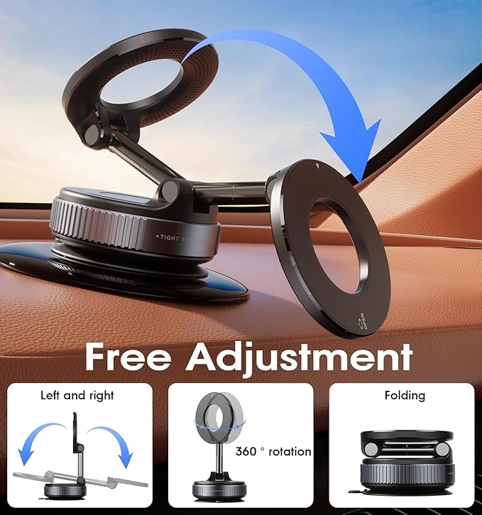 Magnetic Vacuum Phone Holder –No More Falling While Driving !