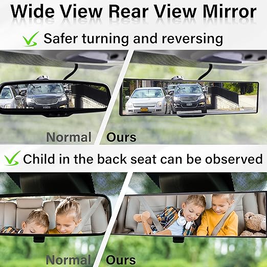 Wide Angle Panoramic Rear View Mirror – Reduce Blind Spots