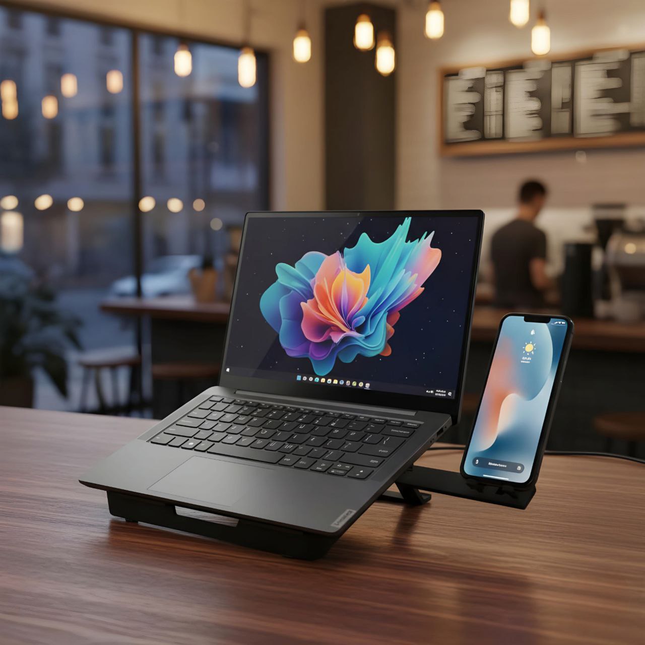 2-in-1 Foldable Adjustable Laptop Stand with Mobile Holder – Anti-Slip Ergonomic Design