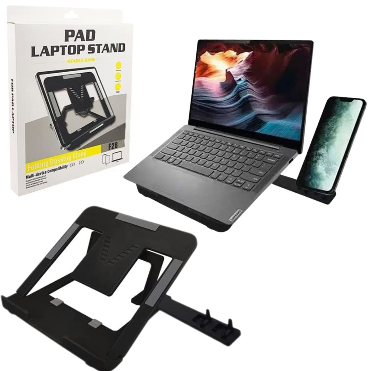 2-in-1 Foldable Adjustable Laptop Stand with Mobile Holder – Anti-Slip Ergonomic Design
